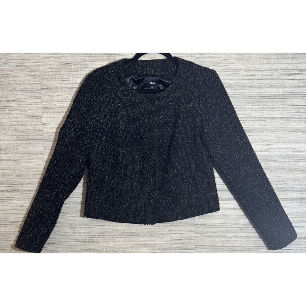 Black Cropped Boucle Jacket Gap Fall Academia Corpcore Quiet Prep Luxury Medium